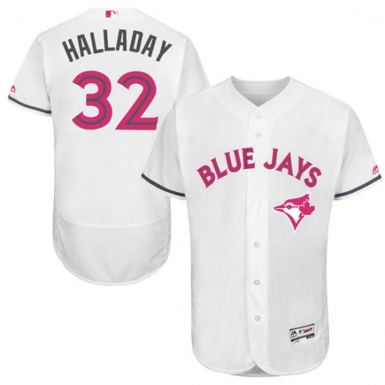 Mens Majestic Toronto Blue Jays 32 Roy Halladay Authentic White 2016 Mothers Day Fashion Flex Base M