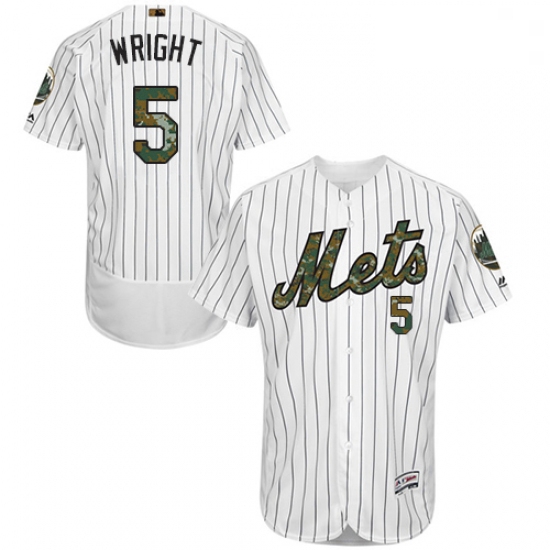 Mens Majestic New York Mets 5 David Wright Authentic White 2016 Memorial Day Fashion Flex Base MLB J