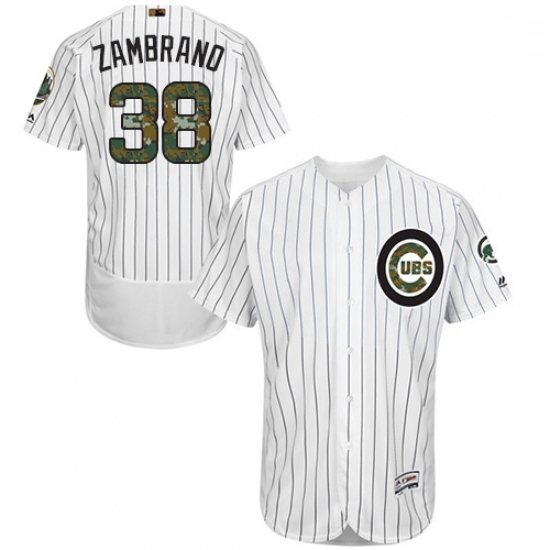 Mens Majestic Chicago Cubs 38 Carlos Zambrano Authentic White 2016 Memorial Day Fashion Flex Base ML