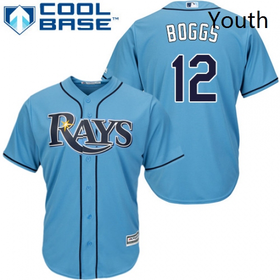 Youth Majestic Tampa Bay Rays 12 Wade Boggs Authentic Light Blue Alternate 2 Cool Base MLB Jersey