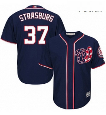 Youth Majestic Washington Nationals 37 Stephen Strasburg Authentic Navy Blue Alternate 2 Cool Base M