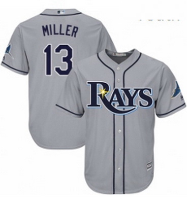 Youth Majestic Tampa Bay Rays 13 Brad Miller Authentic Grey Road Cool Base MLB Jersey