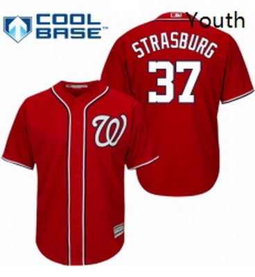 Youth Majestic Washington Nationals 37 Stephen Strasburg Authentic Red Alternate 1 Cool Base MLB Jer