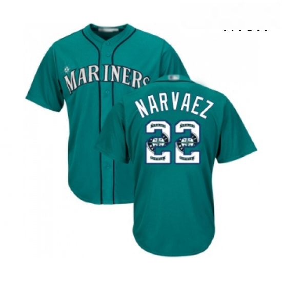 Mens Seattle Mariners 22 Omar Narvaez Authentic Teal Green Team Logo Fashion Cool Base Baseball Jers