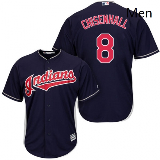 Mens Majestic Cleveland Indians 8 Lonnie Chisenhall Replica Navy Blue Alternate 1 Cool Base MLB Jers