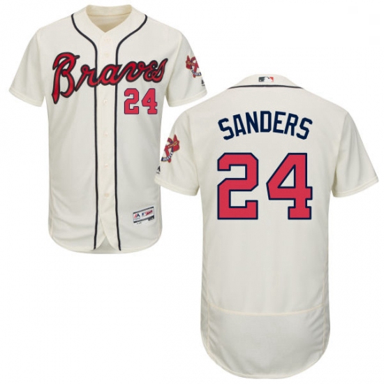 Mens Majestic Atlanta Braves 24 Deion Sanders Cream Alternate Flex Base Authentic Collection MLB Jer