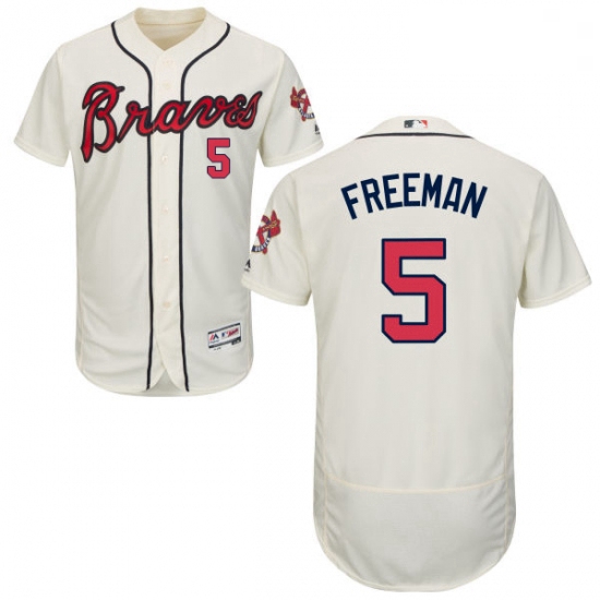 Mens Majestic Atlanta Braves 5 Freddie Freeman Cream Alternate Flex Base Authentic Collection MLB Je