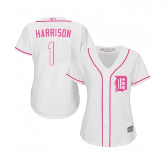 Womens Detroit Tigers 1 Josh Harrison Replica White Fashion Cool Base Baseball Jersey