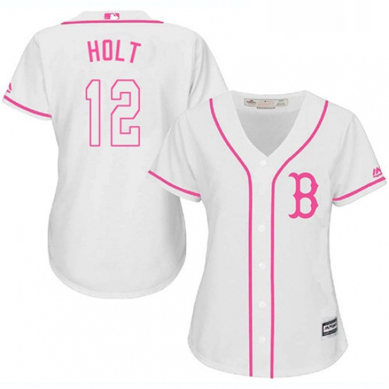 Womens Majestic Boston Red Sox 12 Brock Holt Replica White Fashion MLB Jersey