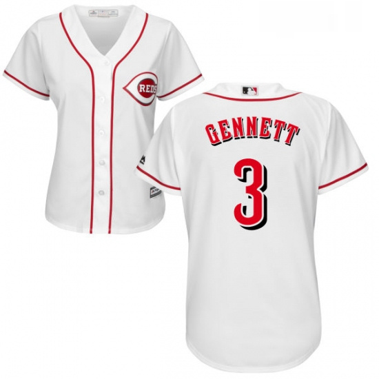 Womens Majestic Cincinnati Reds 3 Scooter Gennett Replica White MLB Jersey