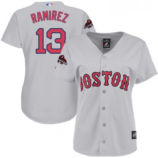 Womens Majestic Boston Red Sox 13 Hanley Ramirez Authentic Grey Road 2018 World Series Champions MLB