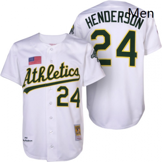 Mens Mitchell and Ness Oakland Athletics 24 Rickey Henderson Authentic White 1990 Throwback MLB Jers