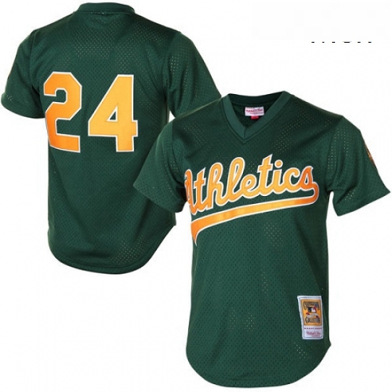 Mens Mitchell and Ness Oakland Athletics 24 Rickey Henderson Authentic Green 1998 Throwback MLB Jers