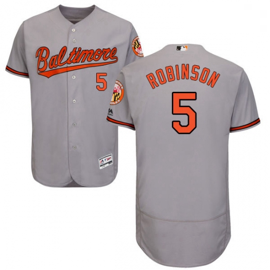 Mens Majestic Baltimore Orioles 5 Brooks Robinson Grey Road Flex Base Authentic Collection MLB Jerse