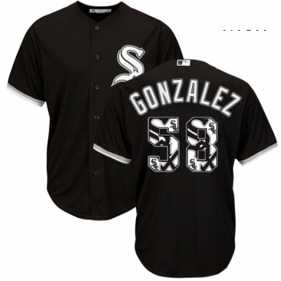 Mens Majestic Chicago White Sox 58 Miguel Gonzalez Authentic Black Team Logo Fashion Cool Base MLB J