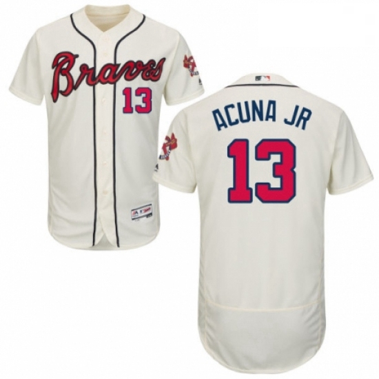 Mens Majestic Atlanta Braves 13 Ronald Acuna Jr Cream Alternate Flex Base Authentic Collection MLB J