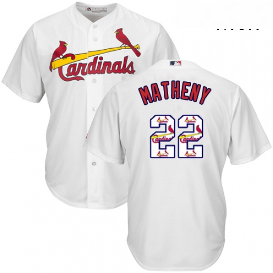 Mens Majestic St Louis Cardinals 22 Mike Matheny Authentic White Team Logo Fashion Cool Base MLB Jer