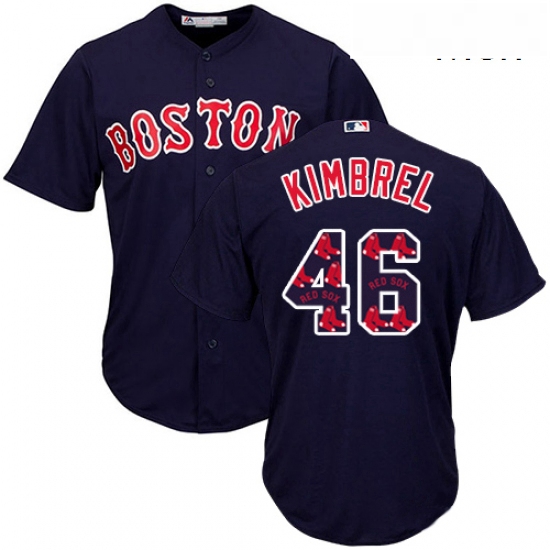 Mens Majestic Boston Red Sox 46 Craig Kimbrel Authentic Navy Blue Team Logo Fashion Cool Base MLB Je