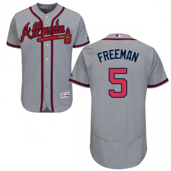 Mens Majestic Atlanta Braves 5 Freddie Freeman Grey Road Flex Base Authentic Collection MLB Jersey