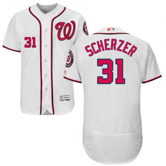 Mens Majestic Washington Nationals 31 Max Scherzer White Home Flex Base Authentic Collection MLB Jer