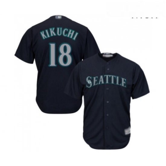 Mens Seattle Mariners 18 Yusei Kikuchi Replica Navy Blue Alternate 2 Cool Base Baseball Jersey