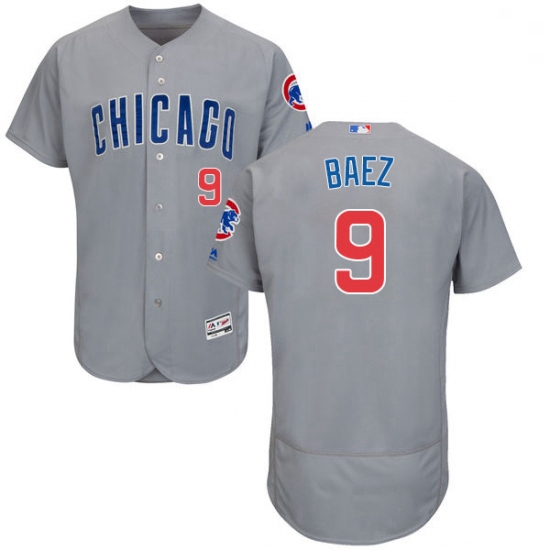 Mens Majestic Chicago Cubs 9 Javier Baez Grey Road Flex Base Authentic Collection MLB Jersey