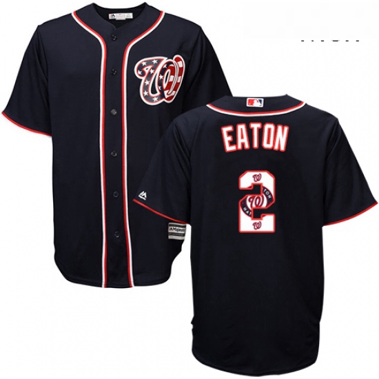 Mens Majestic Washington Nationals 2 Adam Eaton Authentic Navy Blue Team Logo Fashion Cool Base MLB 