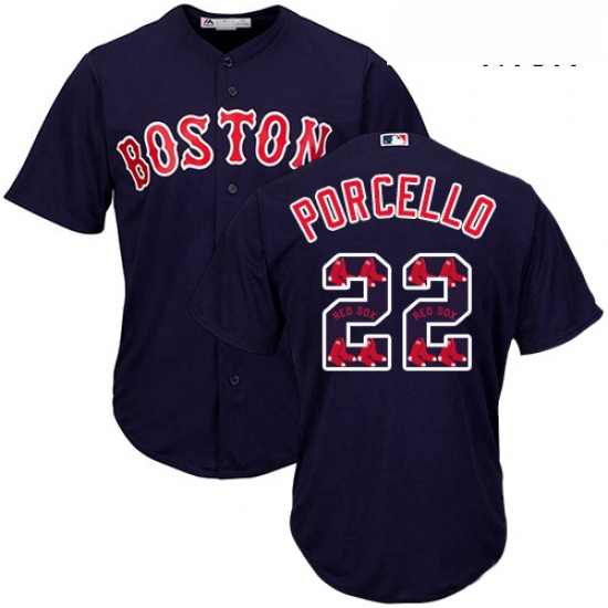 Mens Majestic Boston Red Sox 22 Rick Porcello Authentic Navy Blue Team Logo Fashion Cool Base MLB Je