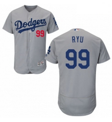 Mens Majestic Los Angeles Dodgers 99 Hyun Jin Ryu Gray Alternate Road Flexbase Collection 2018 World