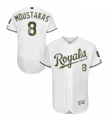 Mens Majestic Kansas City Royals 8 Mike Moustakas Authentic White 2016 Memorial Day Fashion Flex Bas