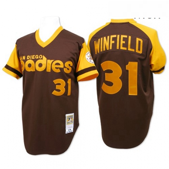 Mens Mitchell and Ness San Diego Padres 31 Dave Winfield Authentic Brown Throwback MLB Jersey