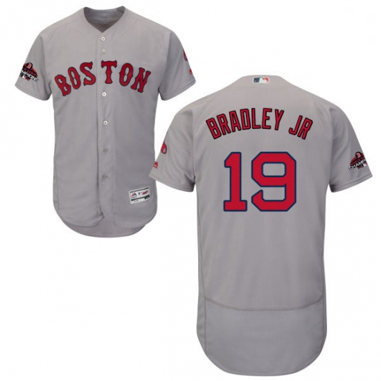 Mens Majestic Boston Red Sox 19 Jackie Bradley Jr Grey Road Flex Base Authentic Collection 2018 Worl