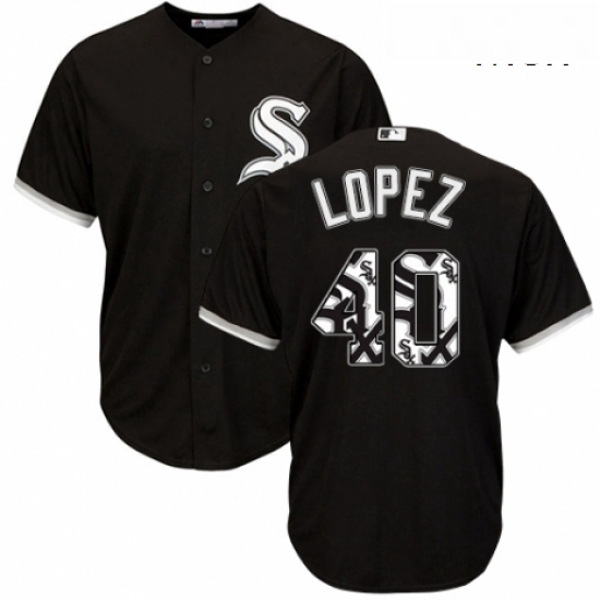 Mens Majestic Chicago White Sox 40 Reynaldo Lopez Authentic Black Team Logo Fashion Cool Base MLB Je