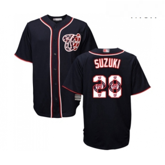 Mens Washington Nationals 28 Kurt Suzuki Authentic Navy Blue Team Logo Fashion Cool Base Baseball Je