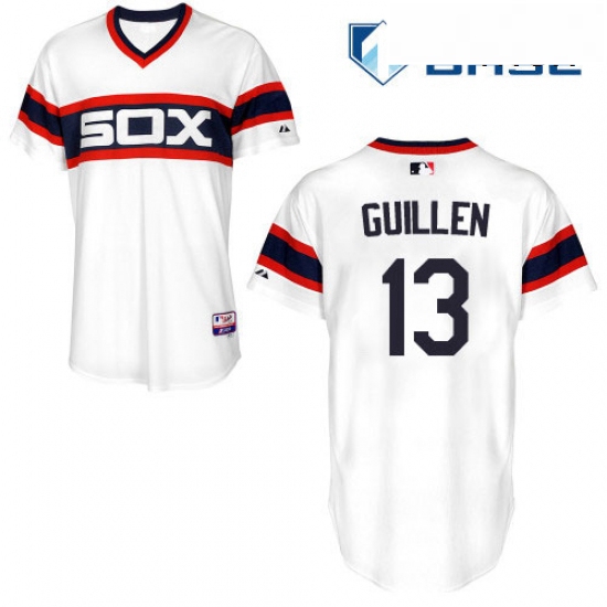 Mens Majestic Chicago White Sox 13 Ozzie Guillen Replica White 2013 Alternate Home Cool Base MLB Jer