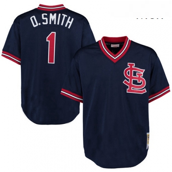 Mens Mitchell and Ness 1994 St Louis Cardinals 1 Ozzie Smith Authentic Navy Blue Throwback MLB Jerse