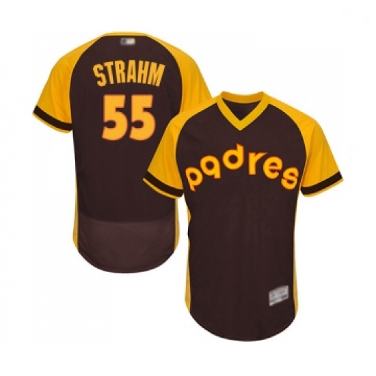 Mens San Diego Padres 55 Matt Strahm Brown Alternate Cooperstown Authentic Collection MLB Jersey Fle