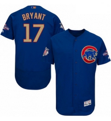 Mens Majestic Chicago Cubs 17 Kris Bryant Authentic Royal Blue 2017 Gold Champion Flex Base MLB Jers