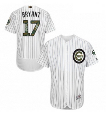 Mens Majestic Chicago Cubs 17 Kris Bryant Authentic White 2016 Memorial Day Fashion Flex Base MLB Je