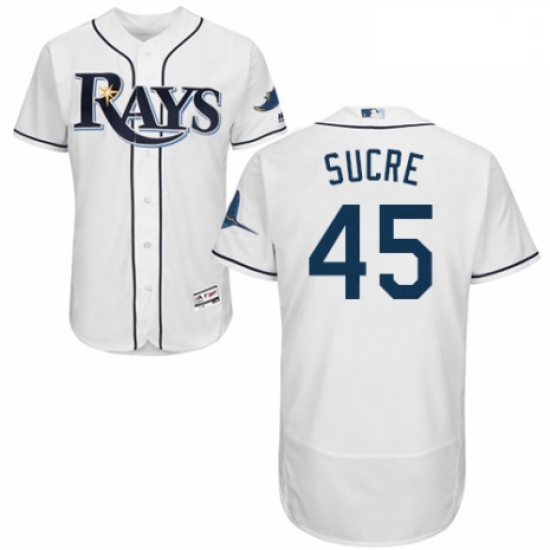 Mens Majestic Tampa Bay Rays 45 Jesus Sucre Home White Home Flex Base Authentic Collection MLB Jerse