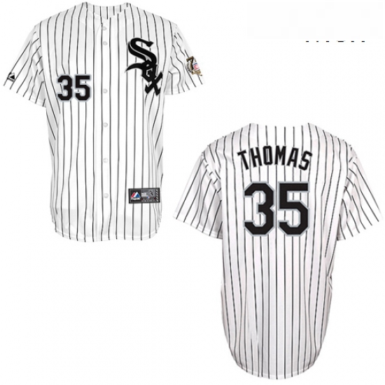 Mens Majestic Chicago White Sox 35 Frank Thomas Replica White w75th Anniversary Commemorative Patch 