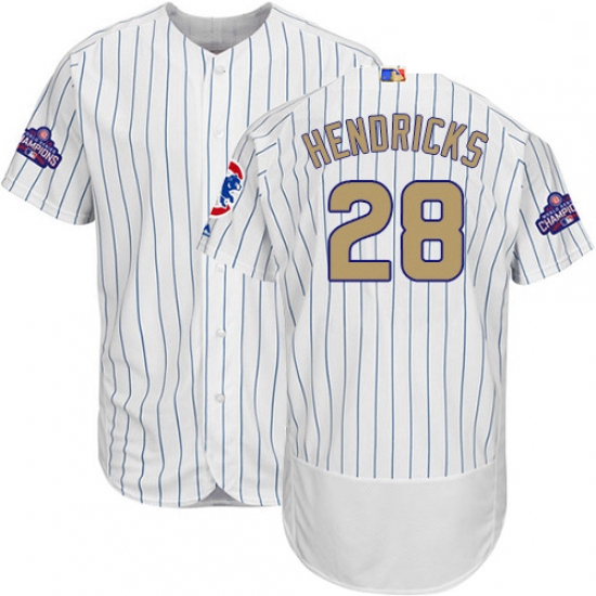 Mens Majestic Chicago Cubs 28 Kyle Hendricks White 2017 Gold Program Flexbase Authentic Collection M