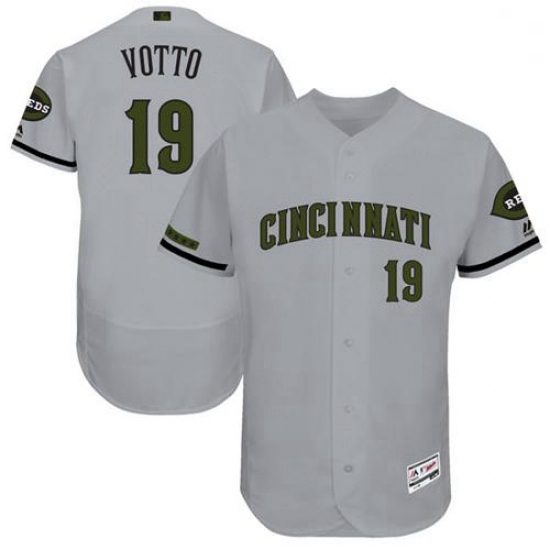 Mens Majestic Cincinnati Reds 19 Joey Votto Grey Flexbase Authentic Collection Memorial Day MLB Jers