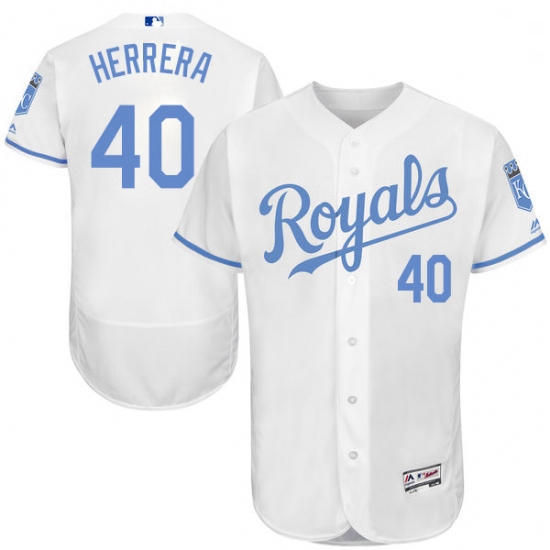 Mens Majestic Kansas City Royals 40 Kelvin Herrera Authentic White 2016 Fathers Day Fashion Flex Bas