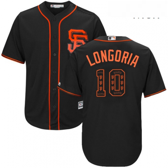 Mens Majestic San Francisco Giants 10 Evan Longoria Authentic Black Team Logo Fashion Cool Base MLB 