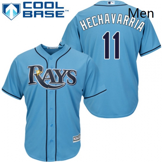 Mens Majestic Tampa Bay Rays 11 Adeiny Hechavarria Replica Light Blue Alternate 2 Cool Base MLB Jers