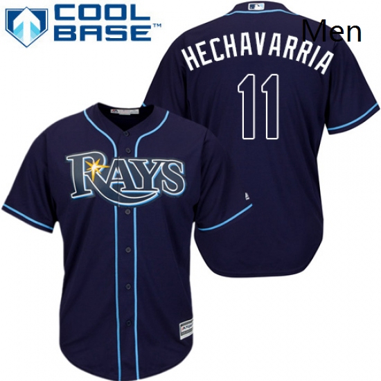 Mens Majestic Tampa Bay Rays 11 Adeiny Hechavarria Replica Navy Blue Alternate Cool Base MLB Jersey