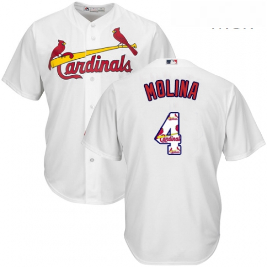 Mens Majestic St Louis Cardinals 4 Yadier Molina Authentic White Team Logo Fashion Cool Base MLB Jer