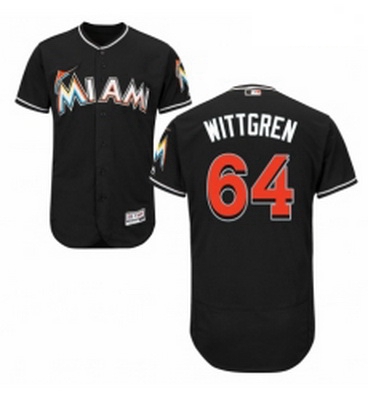 Mens Majestic Miami Marlins 64 Nick Wittgren Black Alternate Flex Base Authentic Collection MLB Jers