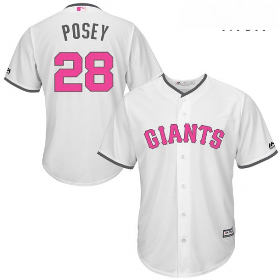 Mens Majestic San Francisco Giants 28 Buster Posey Replica White 2016 Mothers Day Cool Base MLB Jers